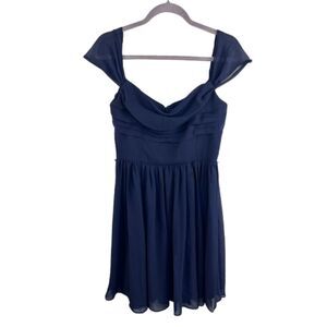 Vera Wang Navy Chiffon Sheer Sleeve Cocktail Party Formal Dress Size 8